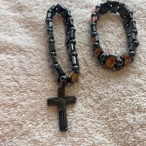 Crucifix bracelet and matching bracelet